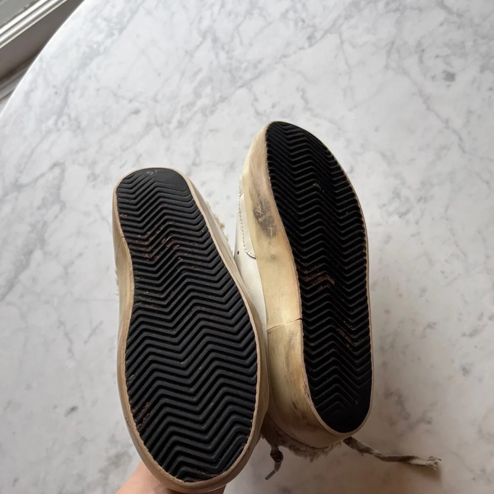 Golden Goose Sabot Off-White Cream Shearling-Trim Low-Top Sneakers 36 - Picture 4 of 9